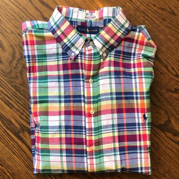 RALPH LAUREN Men’s Short Sleeve Plaid Button Down Shirt w/ Collar Buttons Sz 2XB - Picture 7 of 7